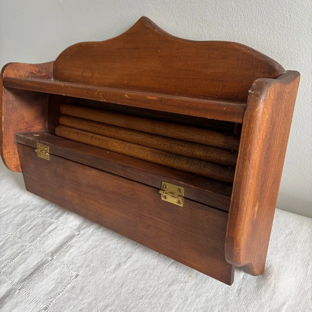 Convertible Wooden Wall Shelf with Interior Hanging Rods Vintage